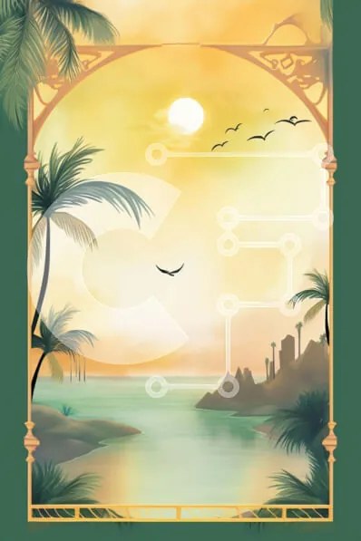 Σετ των 2 Intra Συλλεκτικό Ξύλινο Παζλ Plywood 4mm - Τροπικό τοπίο με φοίνικες και περίτεχνο πλαίσιο Σε Ξύλινο Κουτί - Διαστάσεις: 10x10 cm – 25 κομμάτια