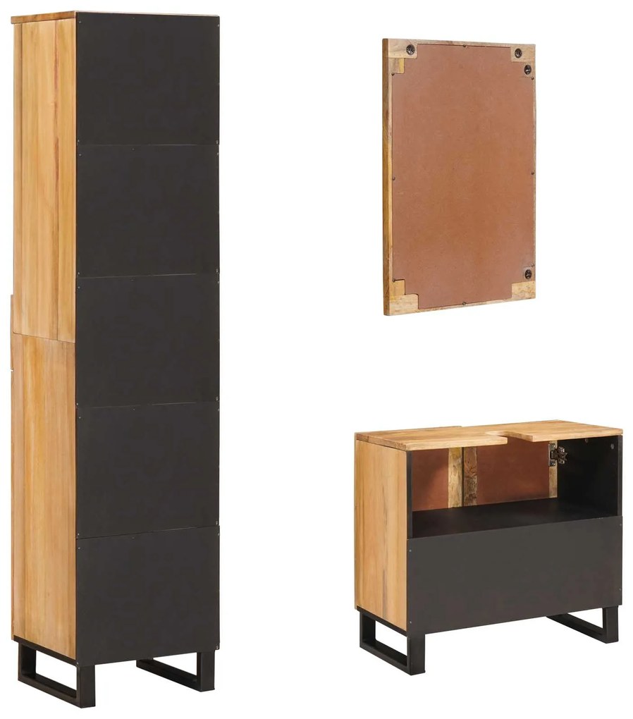 vidaXL Σετ Μπάνιου με συρτάρι με ράφι 3 pcs Φυσικό Στερεό ξύλο μάνγκο