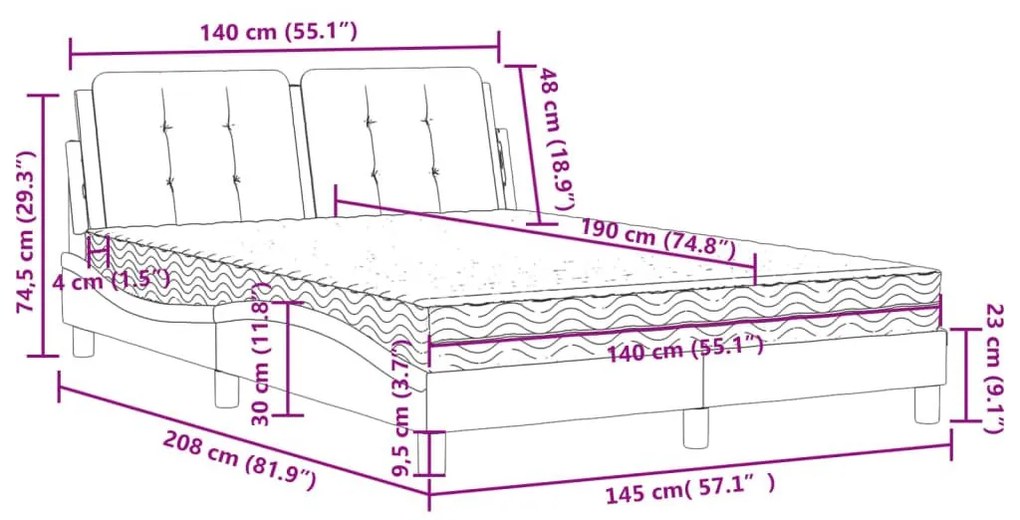 Κρεβάτι με Στρώμα Γκρι 140x190εκ. από Συνθετικό Δέρμα - Γκρι