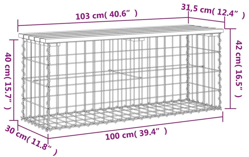 Παγκάκι Κήπου Συρματοκιβώτιο 103x31,5x42 εκ. Μασίφ Ξύλο Πεύκου - Καφέ