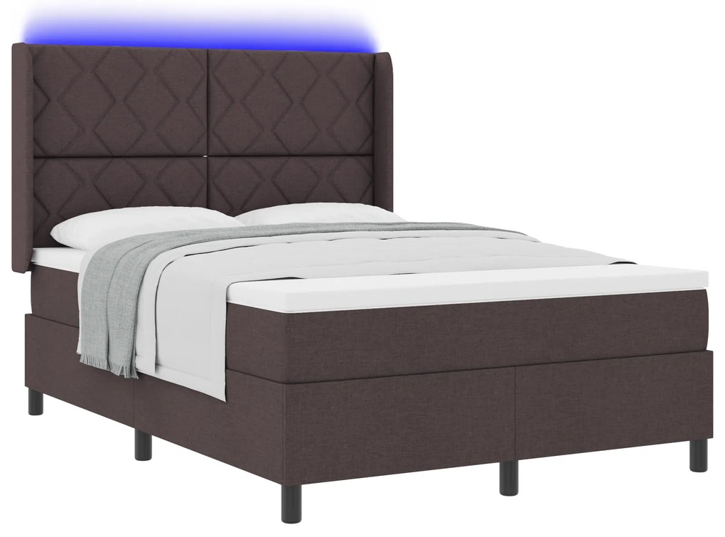 vidaXL Κρεβάτι με Στρώμα & LED Καφέ Σκούρο 140x200 εκ. Υφασμάτινο