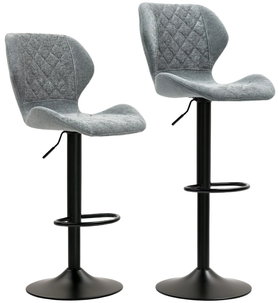 HOMCOM Σκαμπό μπαρ σετ 2 τεμαχίων, ρυθμιζόμενο ύψος κουζίνας με πλάτη, ανύψωση αερίου, υποπόδιο, περιστρεφόμενο, γκρι