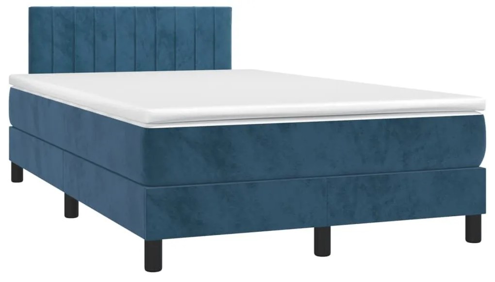 Κρεβάτι Boxspring με Στρώμα Σκούρο Μπλε 120x190 εκ. Βελούδινο - Μπλε