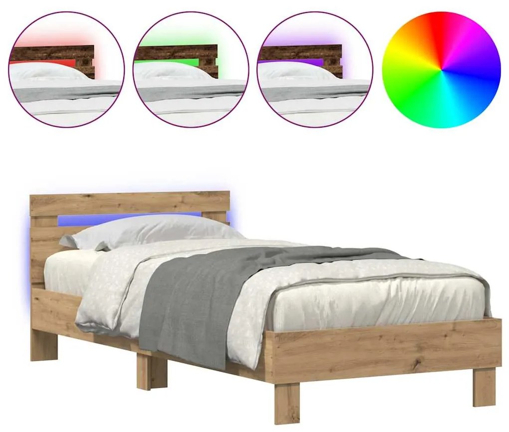 vidaXL Σκελετός Κρεβατιού artisan δρυς 90 x 190 cm Επεξεργασμένο ξύλο