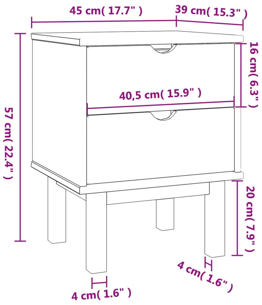 vidaXL Κομοδίνο OTTA 45x39x57 εκ. από Μασίφ Ξύλο Πεύκου