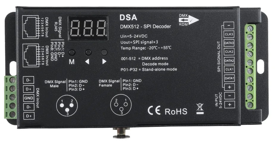 GloboStar® 73141 DSA SKYDANCE DC RF 2.4Ghz DMX512 to SPI Decoder DC 5-24V - IP20 Π16.5 x Π7 x Υ3.7cm - 5 Χρόνια Εγγύηση