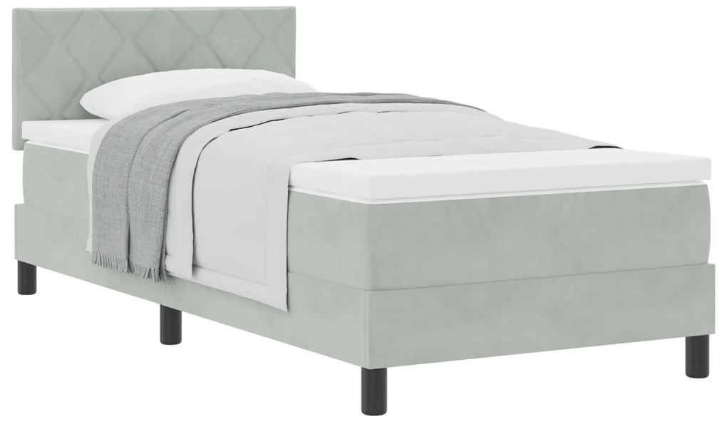 vidaXL βίνταΧΛ Box Spring Κρεβάτι με Στρώμα Ανοιχτό Γκρι 100x200 εκ Βελούδο