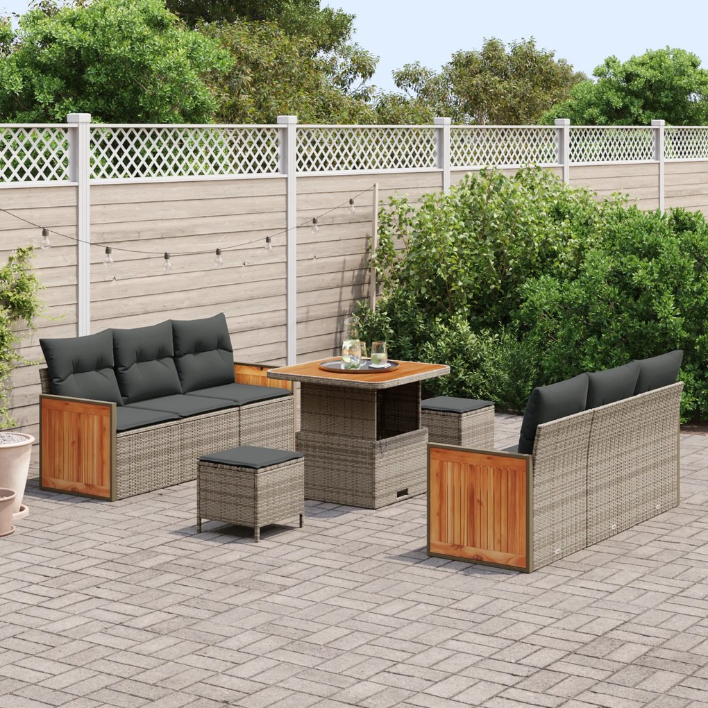 vidaXL Σετ Καναπέ Κήπου με μαξιλάρι 9 pcs Γκρι 80 x 80 x 71 cm