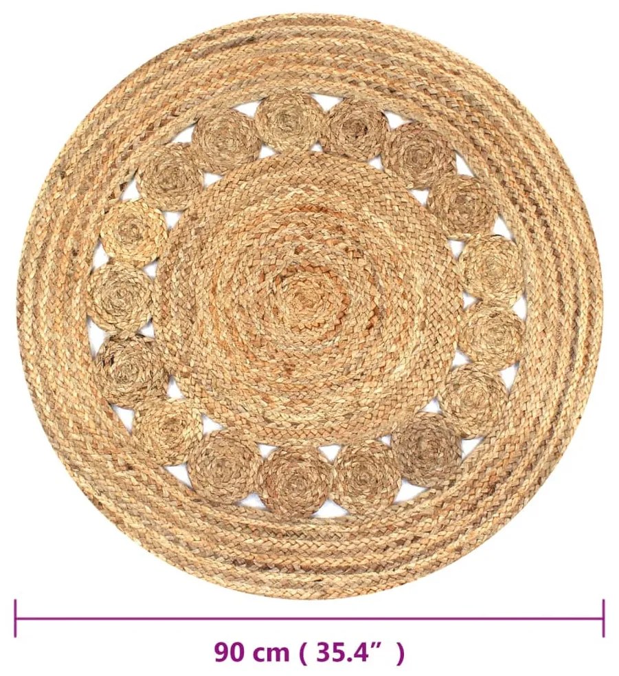 vidaXL Χαλί Πλεκτό Στρογγυλό Σχέδιο 90 εκ. από Γιούτα