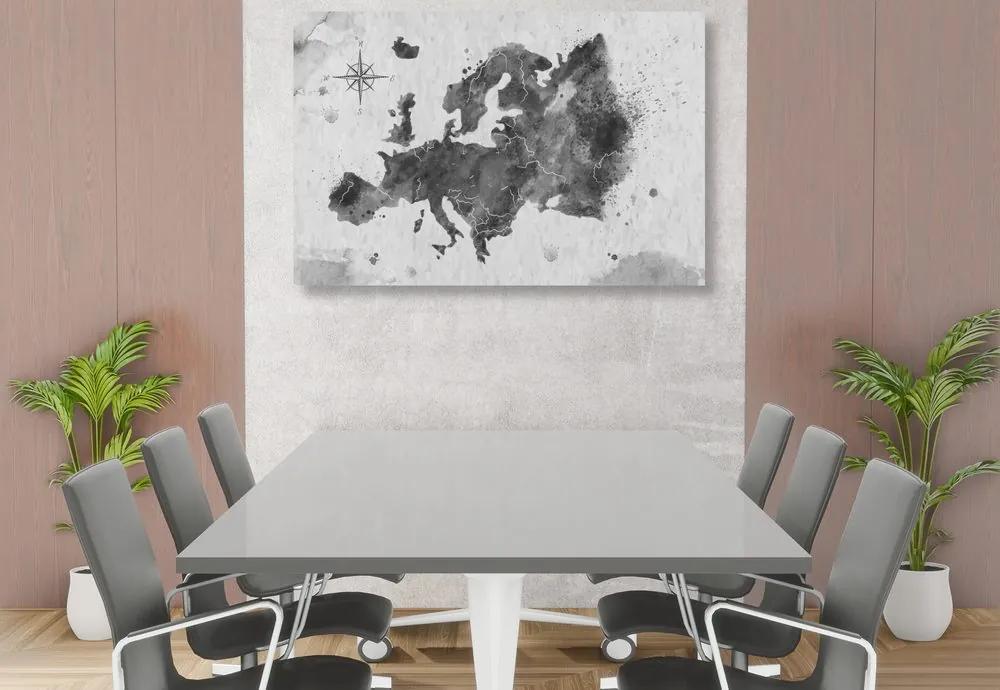 Εικόνα στο φελλό ενός ρετρό χάρτη της Ευρώπης σε ασπρόμαυρο - 90x60  transparent