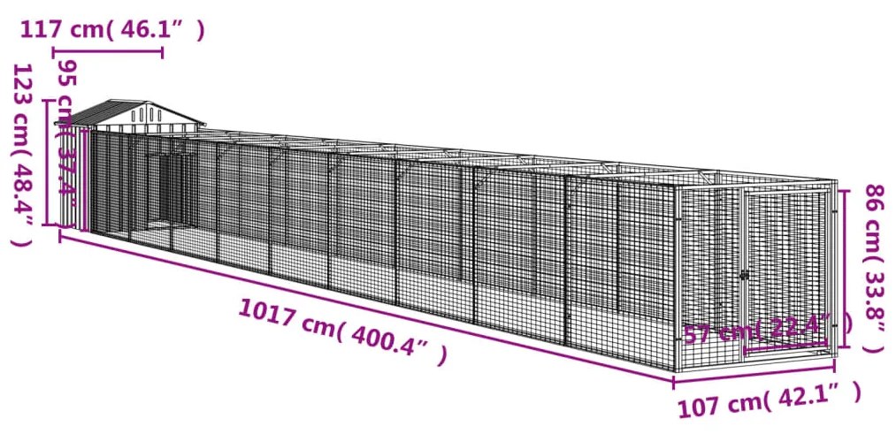 Σπιτάκι Σκύλου με Οροφή Ανθρακί 117x1017x123 εκ Γαλβαν. Χάλυβας - Ανθρακί