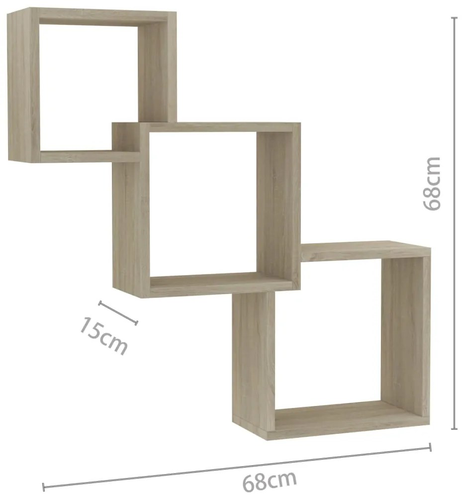 vidaXL Ράφια Κύβοι Τοίχου Χρώμα Sonoma Δρυς 68x15x68 εκ. Επεξ. Ξύλο