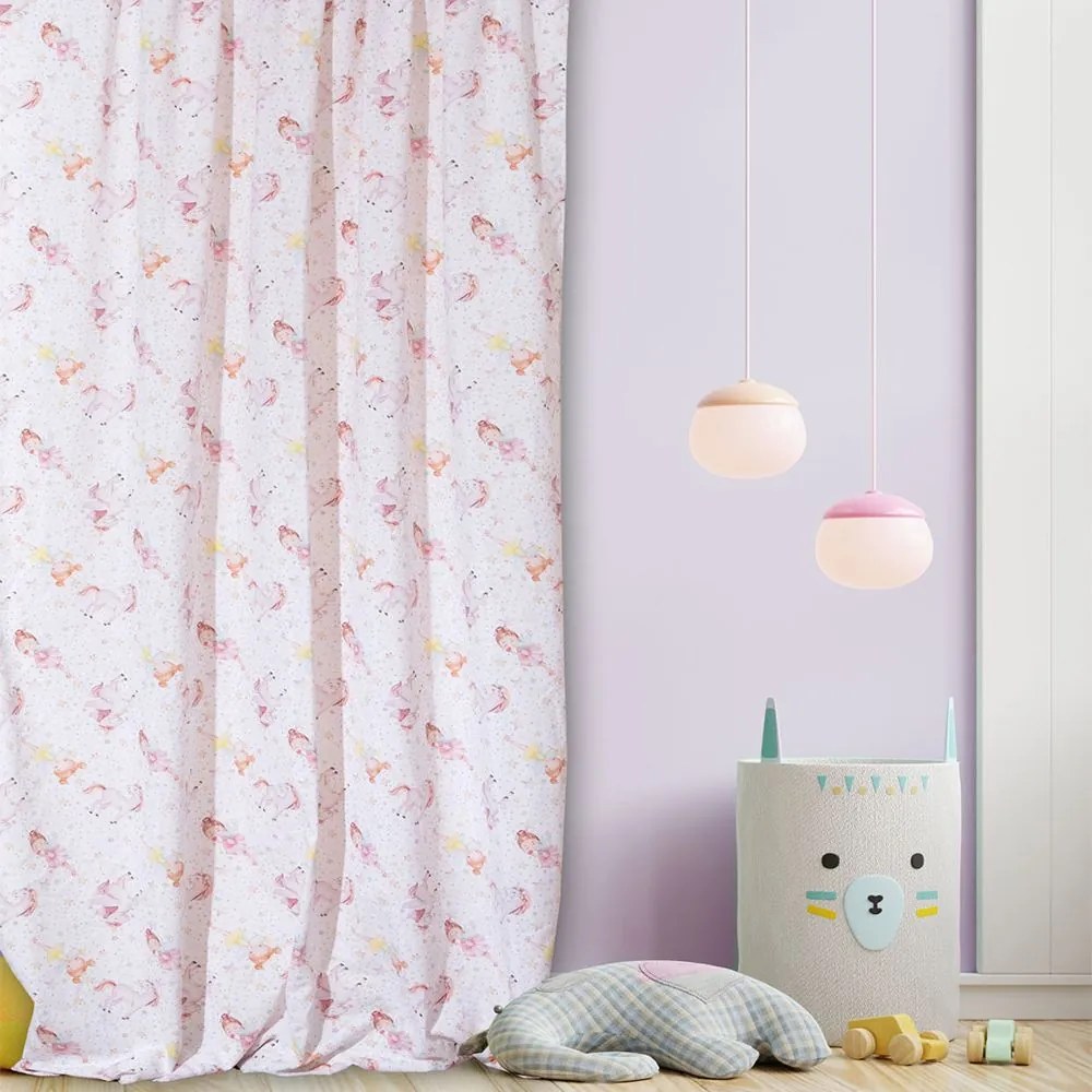 Κουρτίνα Παιδική Με Τρέσα Iris White-Pink Anna Riska 140X270cm 140x270cm Cotton-Polyester