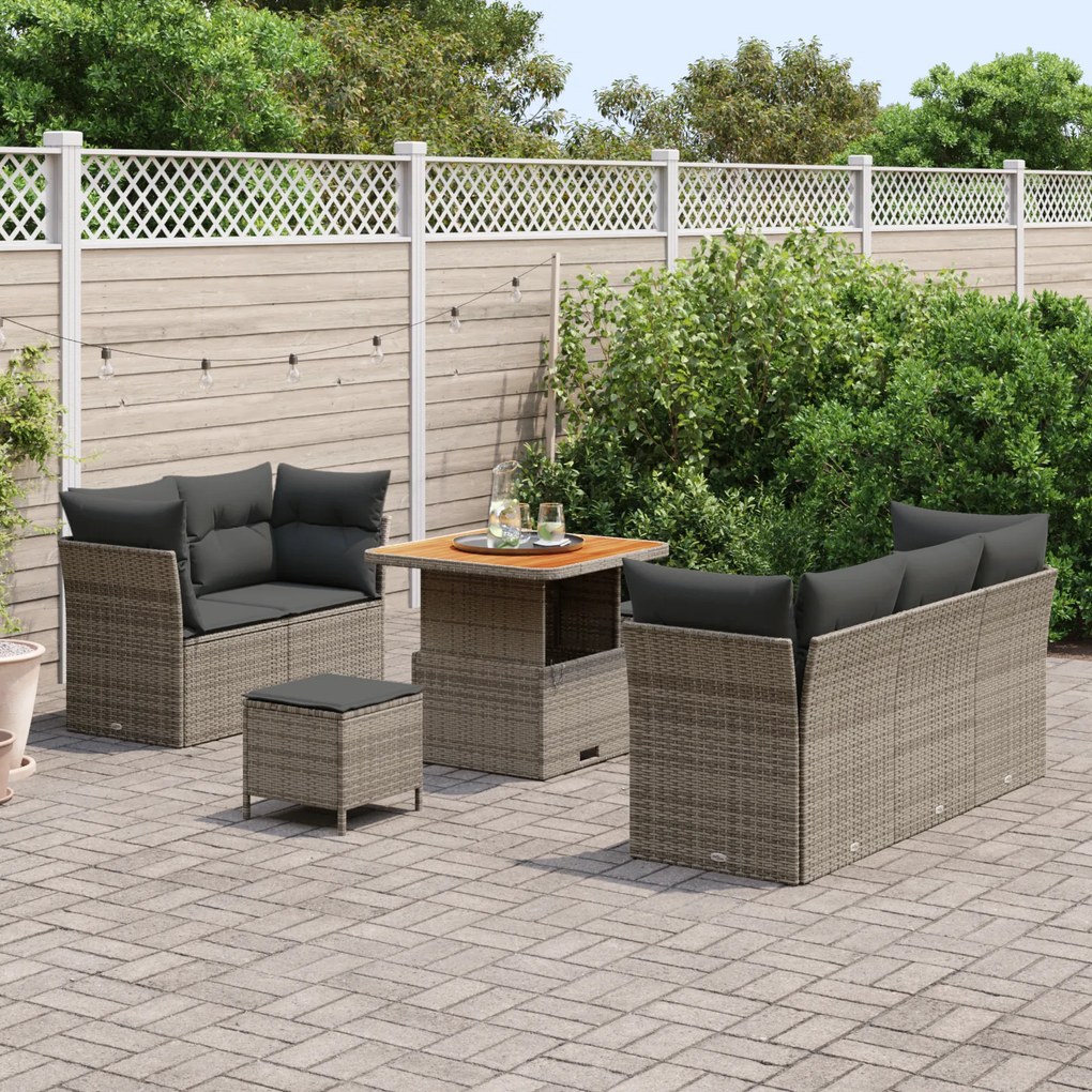 vidaXL Σετ Καναπέ Κήπου Ρυθμιζόμενο ύψος 8 pcs Γκρι συνθετικό ρατάν