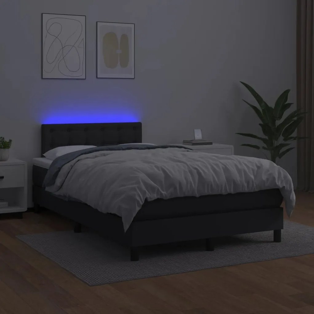 Κρεβάτι Boxspring με Στρώμα&amp;LED Μαύρο 120x190εκ.Συνθετικό Δέρμα - Μαύρο