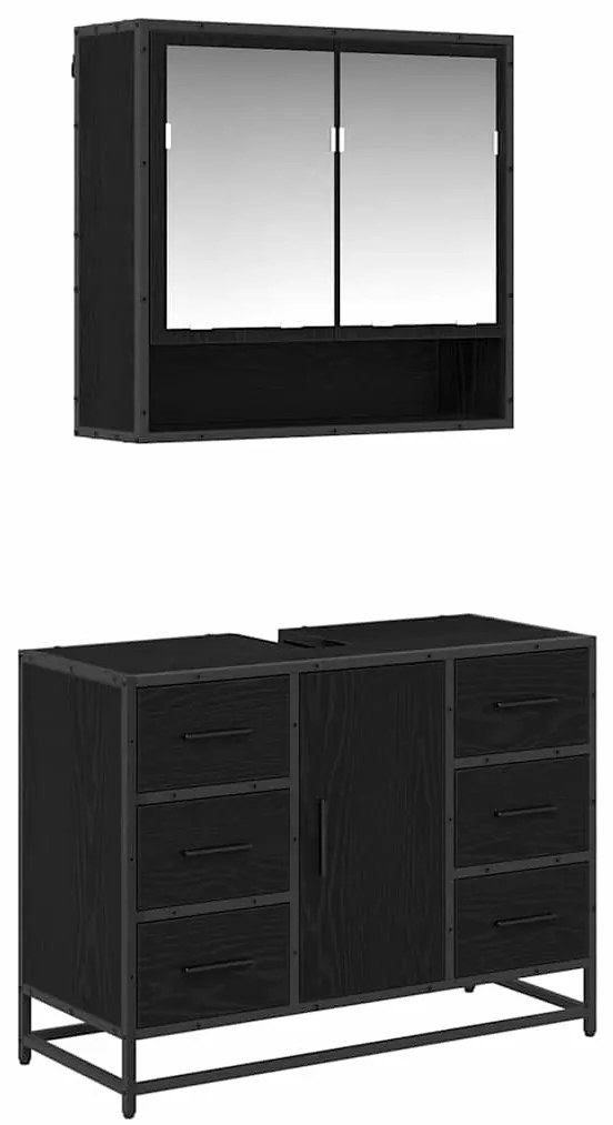 vidaXL Σετ Επίπλων Μπάνιου με συρτάρι 2 pcs Μαύρη δρυς 80 x 33 x 60 εκ