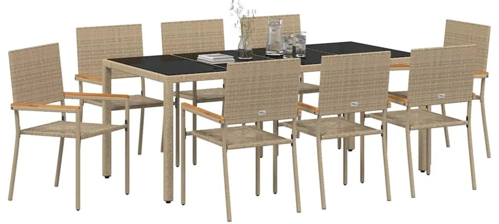 vidaXL Σέτ φαγητού για κήπο 9 pcs Μπεζ 190 x 90 x 75 cm