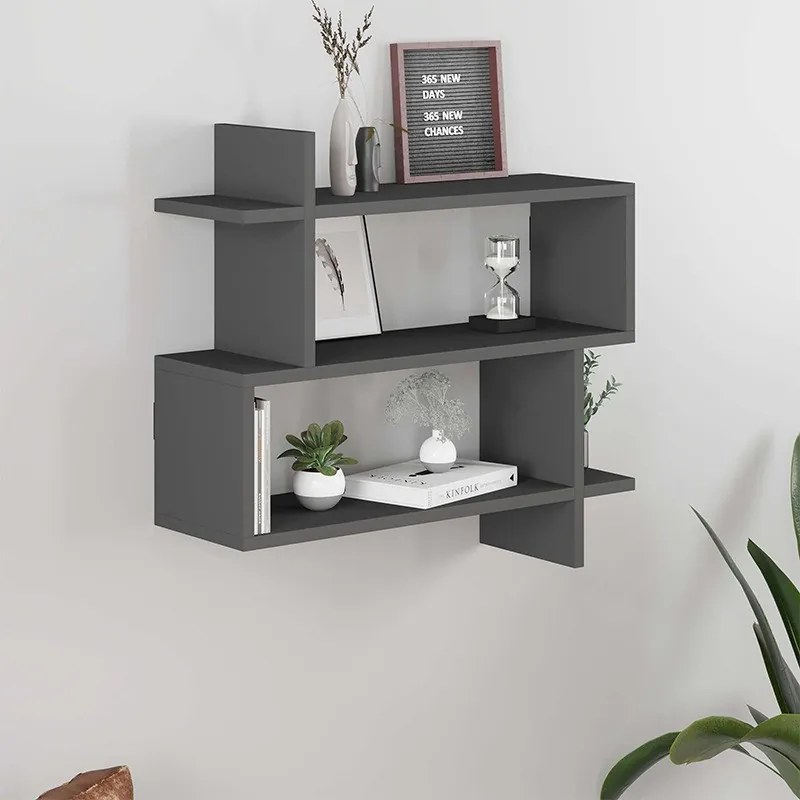 Megapap Ραφιέρα Τοίχου Paralel Μελαμίνης Ανθρακί 70x22x65εκ.