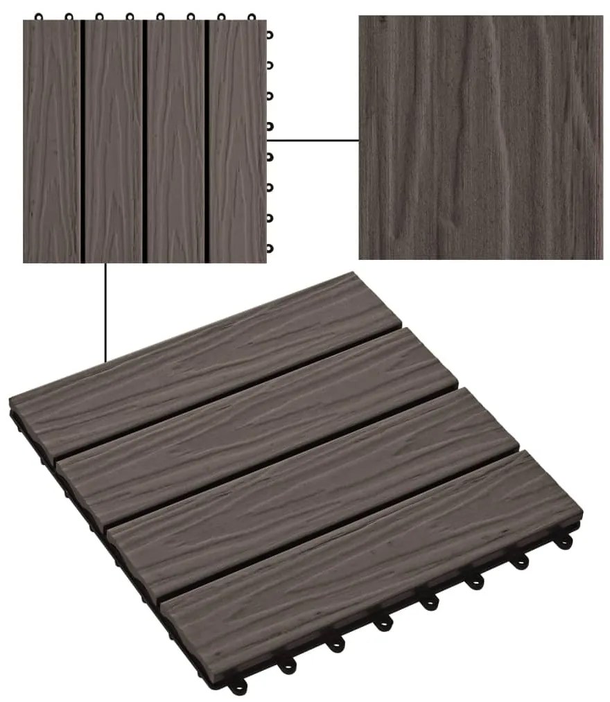 vidaXL Πλακάκια Deck 11 τεμ. Ανάγλυφα Σκούρο Καφέ 30x30 εκ. 1 μ² WPC