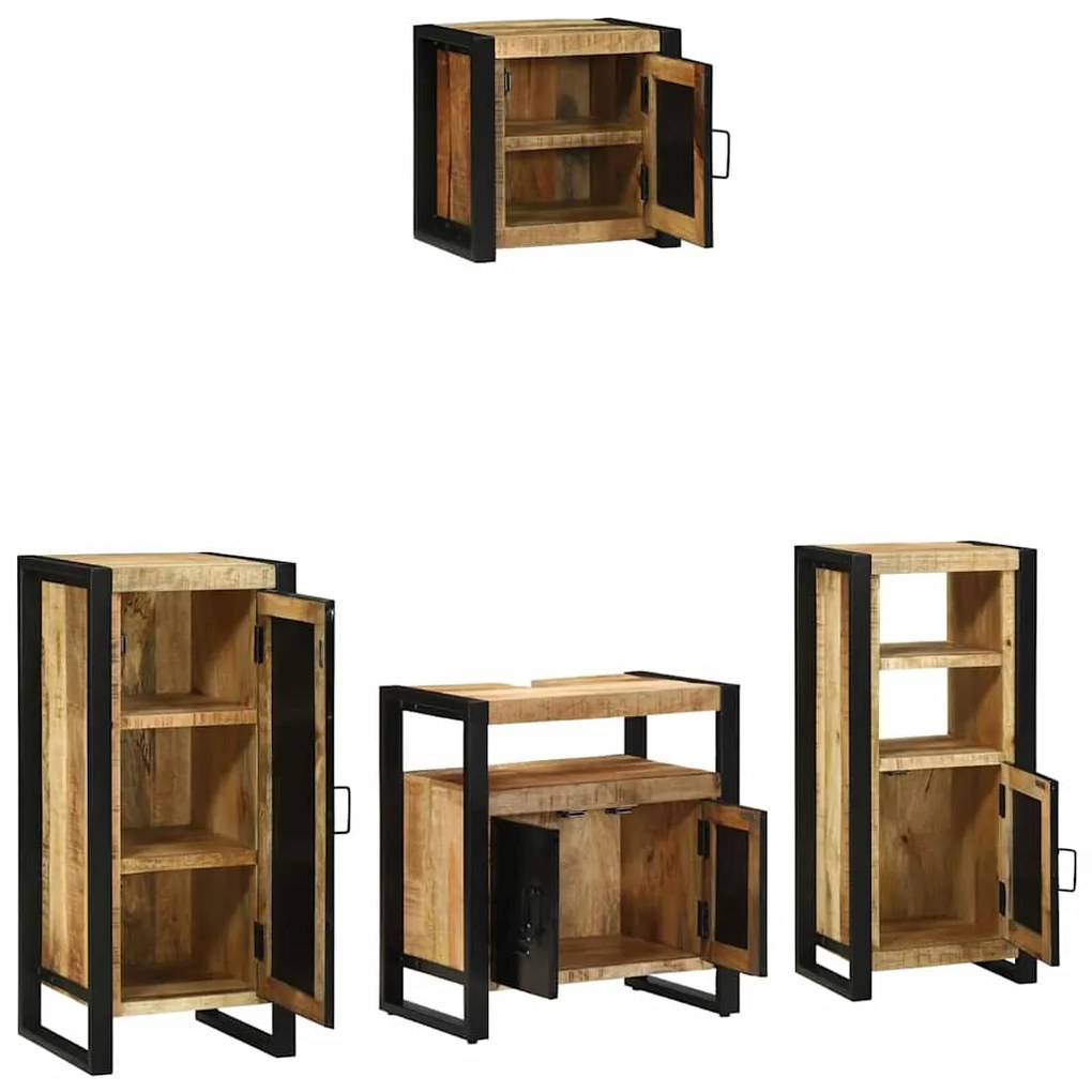 vidaXL Σετ Επίπλων Μπάνιου με ράφι 4 pcs Καφέ Στερεό ξύλο μάνγκο