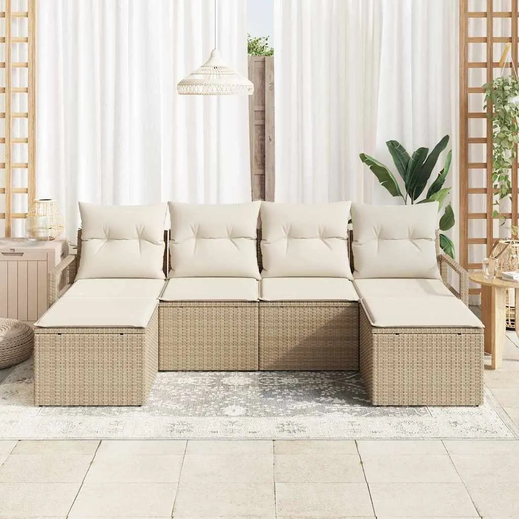 vidaXL Σετ Καναπέ Κήπου 6 pcs Μπεζ Πολυ ράταν