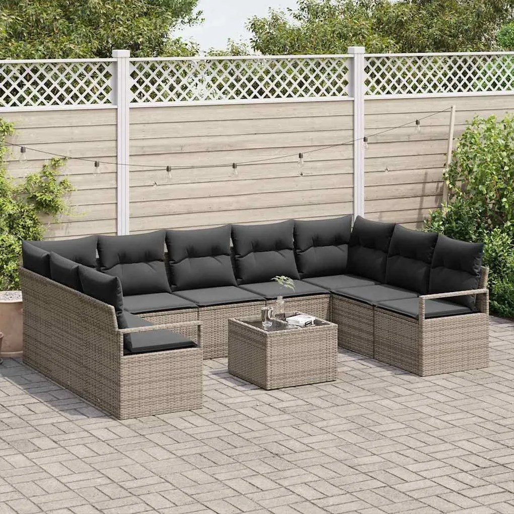 vidaXL Σετ Καναπέ Κήπου 10 pcs Γκρι Πολυ ράταν