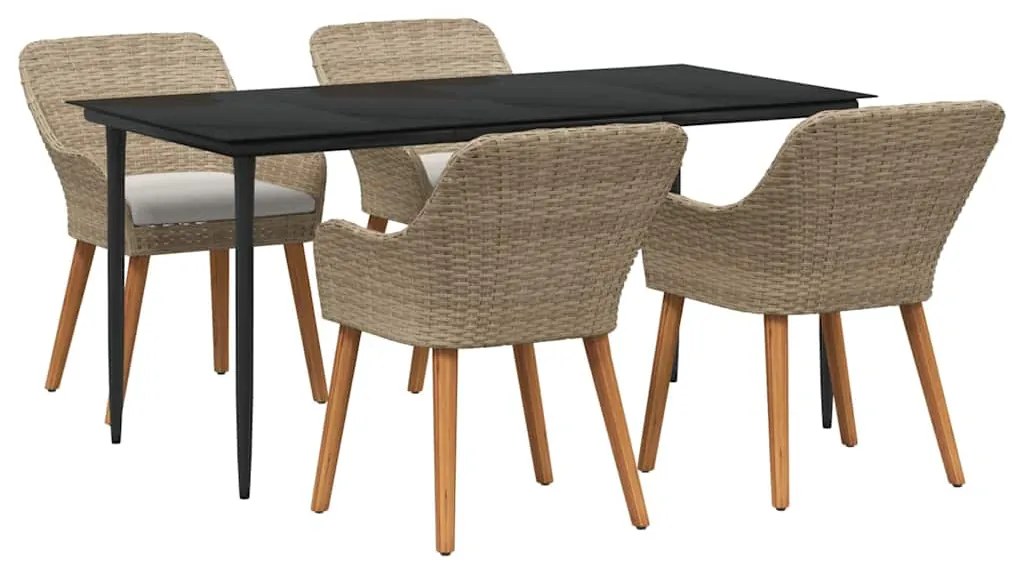 vidaXL Σέτ φαγητού για κήπο με μαξιλάρι 5 pcs Μπεζ συνθετικό ρατάν
