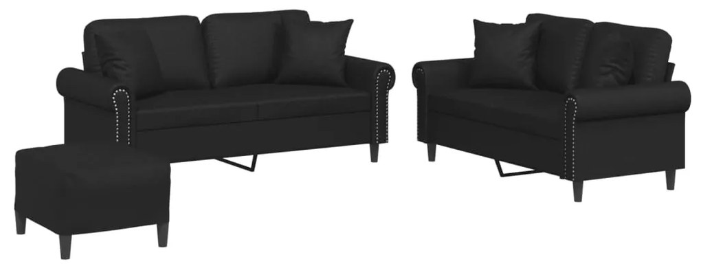 vidaXL Πολυθρόνες Σετ 3 Τεμαχίων Μαύρο Συνθετικό Δέρμα με Μαξιλάρια