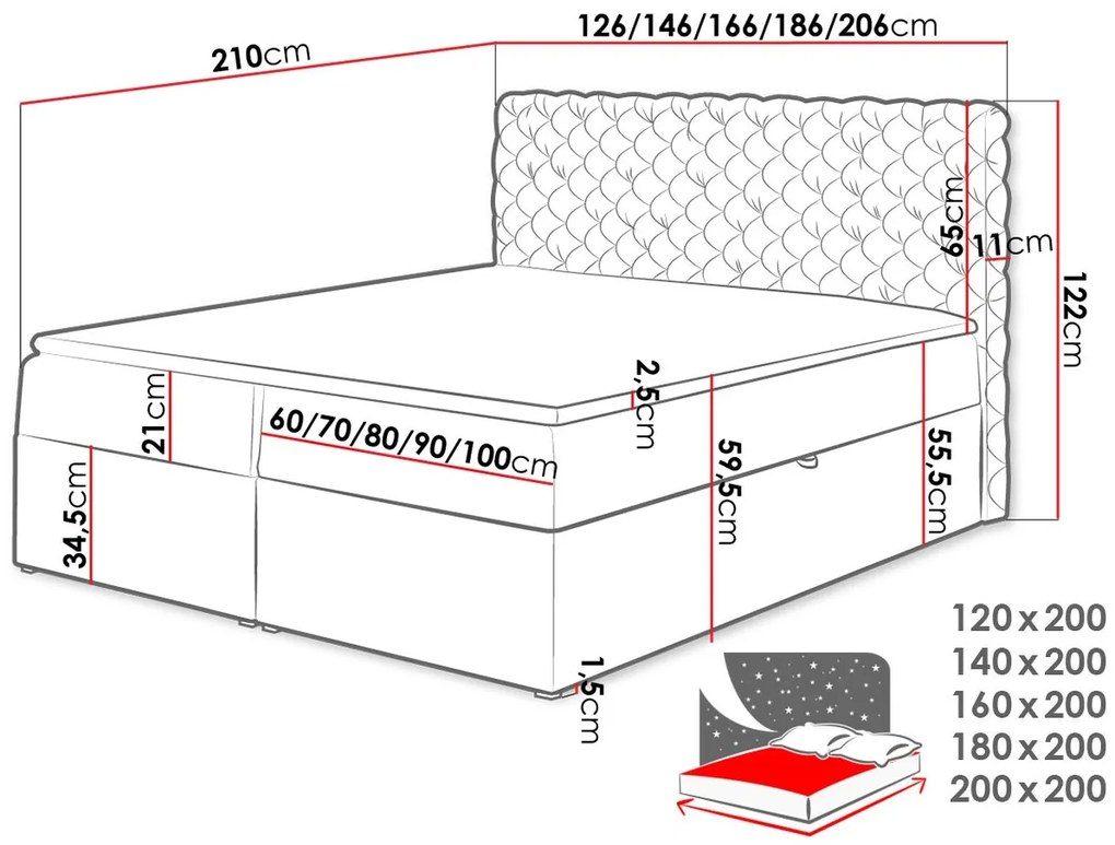 Επενδυμένο κρεβάτι Chesterfield-Kafe-140 x 200 εκ.