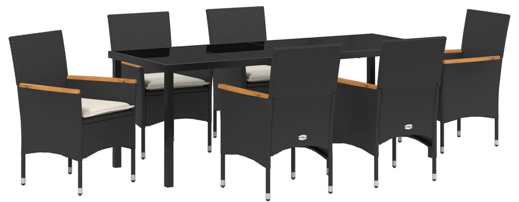 vidaXL 7 Τμήμα Σερβίτσιο Κήπου με Μαξιλάρια Μαύρο Πολυ Ρατάν
