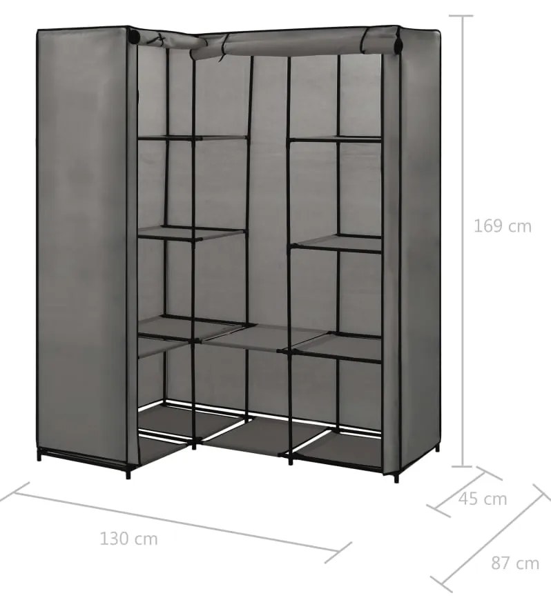 vidaXL 282452  Corner Wardrobe Grey 130x87x169 cm