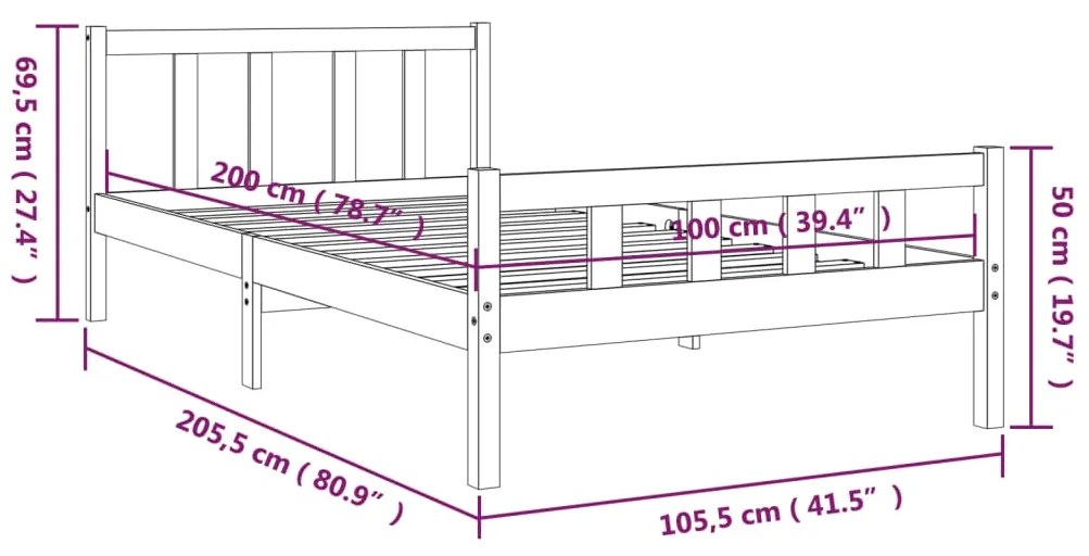 Πλαίσιο Κρεβατιού 100 x 200 εκ. από Μασίφ Ξύλο - Καφέ