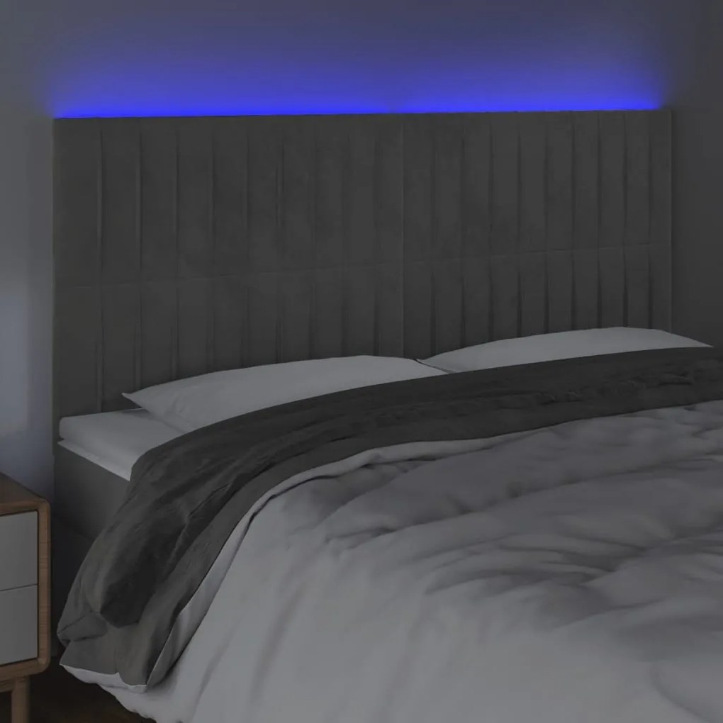 Κεφαλάρι Κρεβατιού LED Ανοιχτό Γκρι 160x5x118/128 εκ. Βελούδινο 3122716