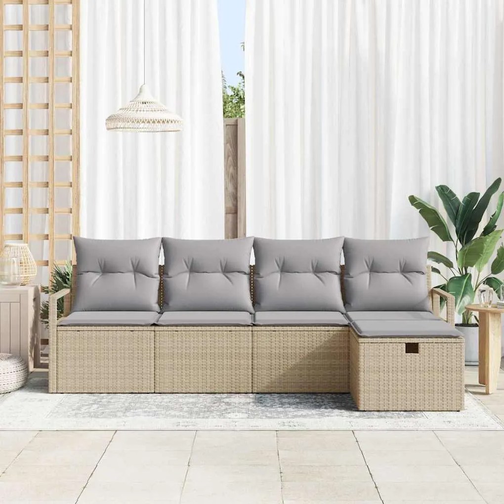 vidaXL Σετ Κήπου  5 Τεμαχίων με Μαξιλάρια Μπεζ, Poly Rattan