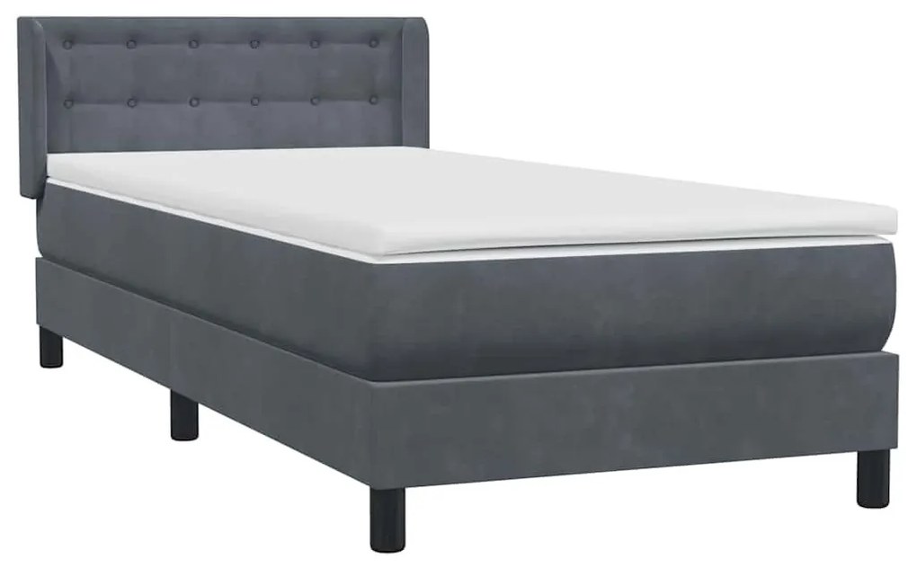 Κρεβάτι Boxspring με Στρώμα Σκούρο Γκρι 90x220 εκ. Βελούδινο - Γκρι