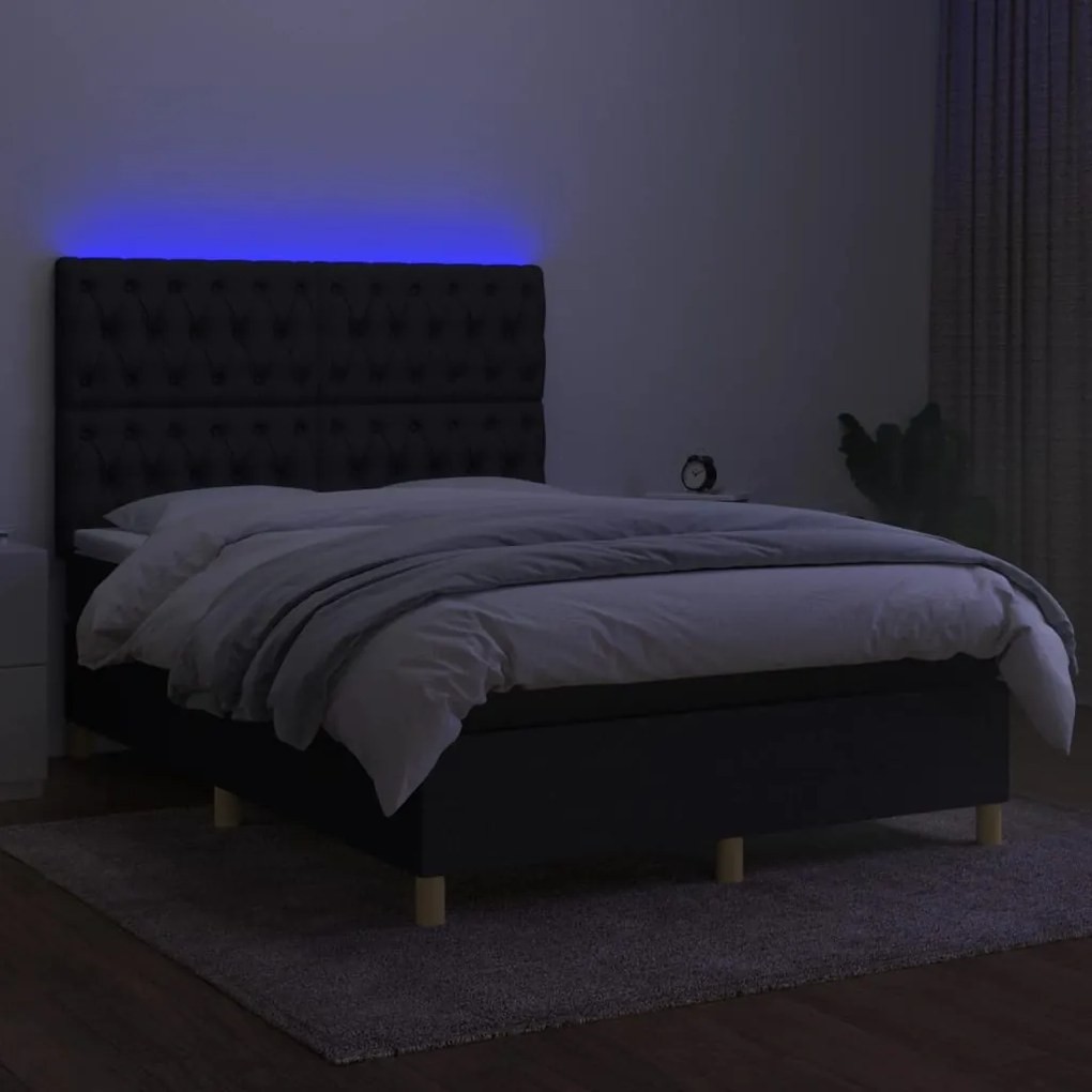 ΚΡΕΒΑΤΙ BOXSPRING ΜΕ ΣΤΡΩΜΑ &amp; LED ΜΑΥΡΟ 140X200 ΕΚ. ΥΦΑΣΜΑΤΙΝΟ 3135679