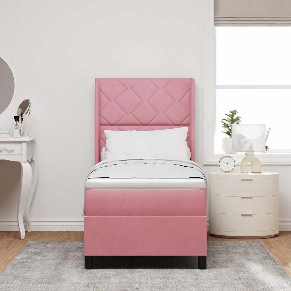 vidaXL Κρεβάτι Box Spring LED με Στρώμα Ροζ 80 x 200 cm Βελούδο