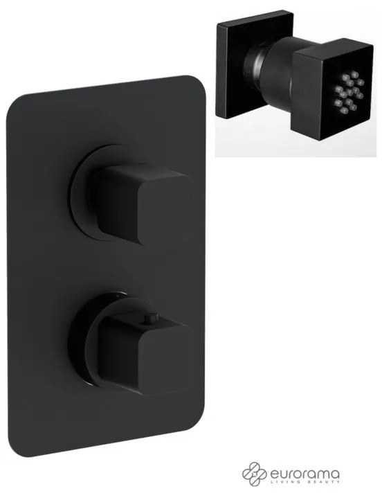 Eurorama QUADRA Thermo Black matt Jet επίτοιχο+Θερμοστατικός μίκτης εντοιχισμού 2 ή 3 εξόδων με εκτροπέα