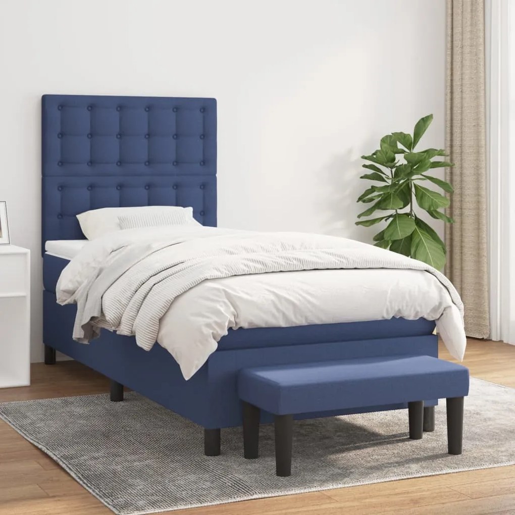 vidaXL Κρεβάτι Boxspring με Στρώμα Μπλε 100 x 200 εκ. Υφασμάτινο