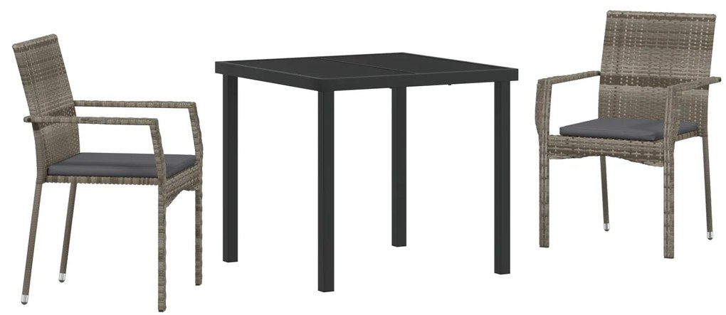 vidaXL Καρέκλες Κήπου Σετ Γκρι με μαξιλάρι 3 pcs Γκρι 80 x 80 x 73 εκ
