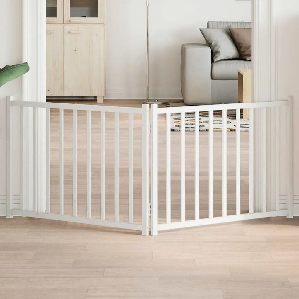 Διαχωριστικό Σκύλων Πτυσσόμενο 2 Πάνελ Λευκό 160 εκ Μασίφ Ελάτη