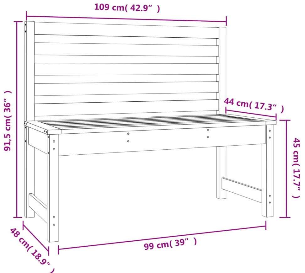 vidaXL Παγκάκι Κήπου Μαύρο 109 εκ. από Μασίφ Ξύλο Πεύκου