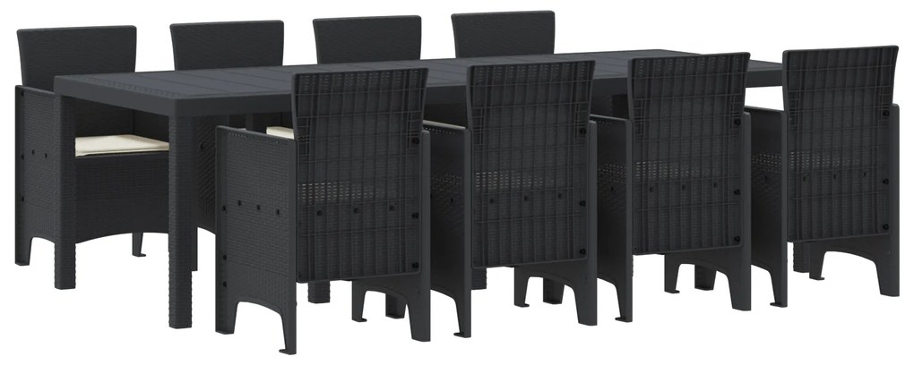 vidaXL Σετ Τραπεζαρίας Κήπου 9 pcs Ανθρακί 250 x 100 x 73 εκ PE Ρατάν