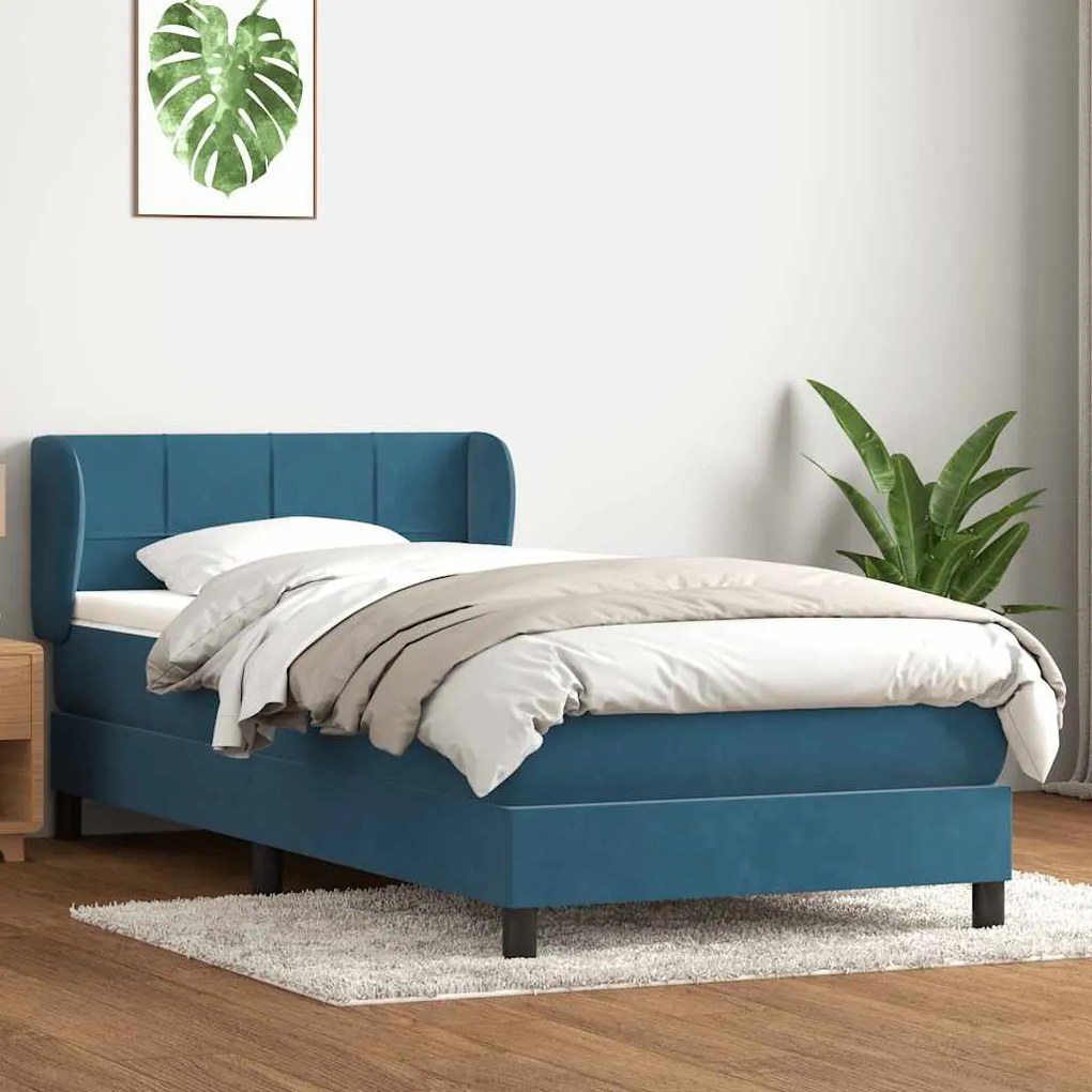 Box Spring κρεβάτι με στρώμα σκούρο μπλε 100x220 cm Βελούδινο - Μπλε