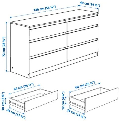 KULLEN συρταριέρα με 6 συρτάρια, 140x72 cm 003.092.35