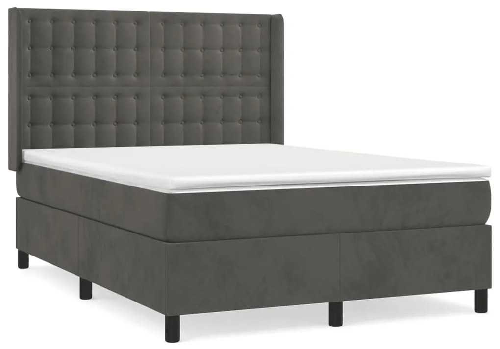 Κρεβάτι Boxspring με Στρώμα Σκούρο Γκρι 140x200 εκ. Βελούδινο - Γκρι