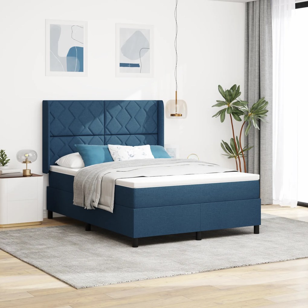 vidaXL Κρεβάτι με Στρώμα μπλε 140x200 cm, ύφασμα