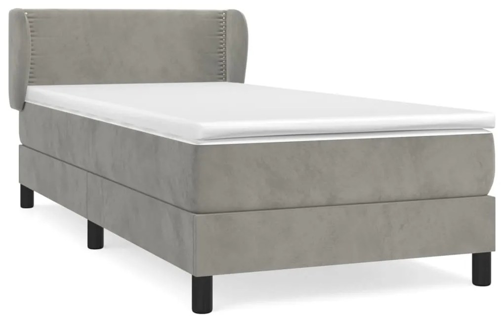 vidaXL Κρεβάτι Boxspring με Στρώμα Ανοιχτό Γκρι 90x190 εκ. Βελούδινο