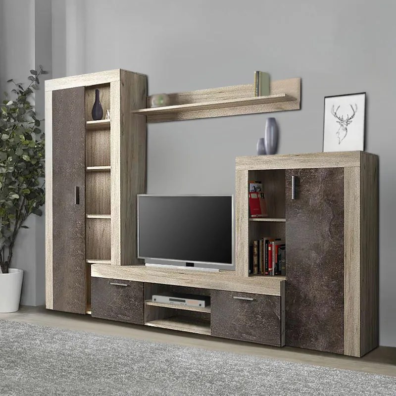 Σύνθεση TV μελαμίνης Dexter Megapap χρώμα γκρι oak - dark atelier 300x40x200εκ. - GP035-0013,1