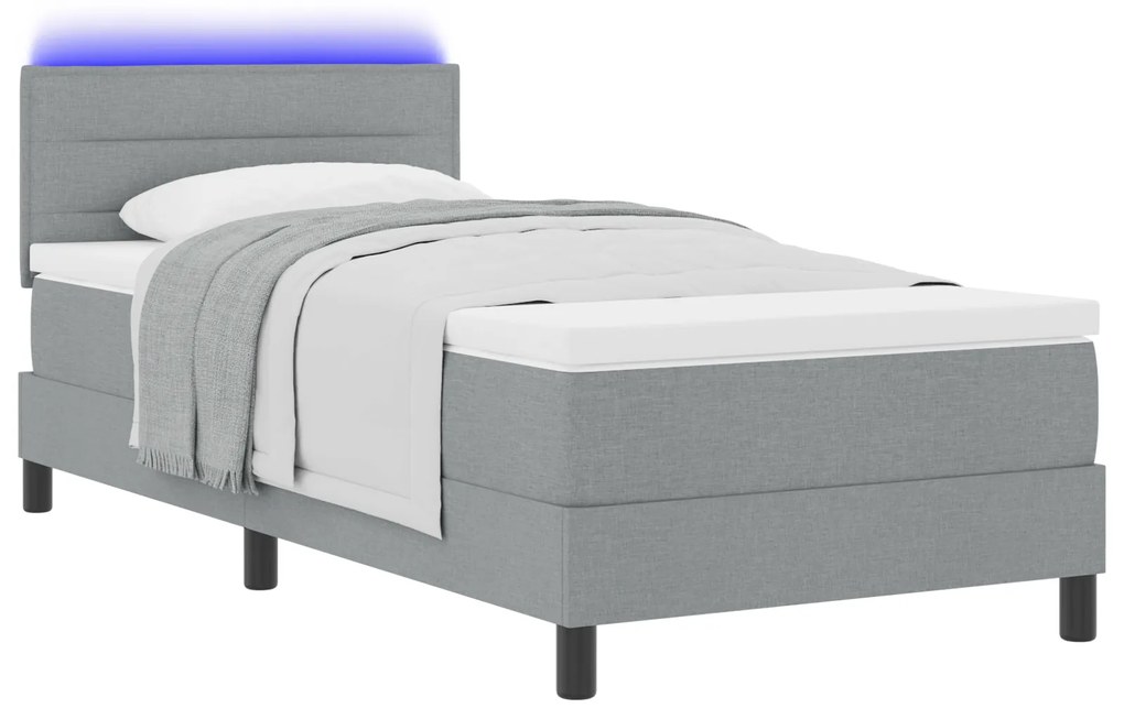vidaXL Box Spring Bed με Στρώμα & Φωτισμό LED Γκρι 80x200 εκ. Υφασμάτινο